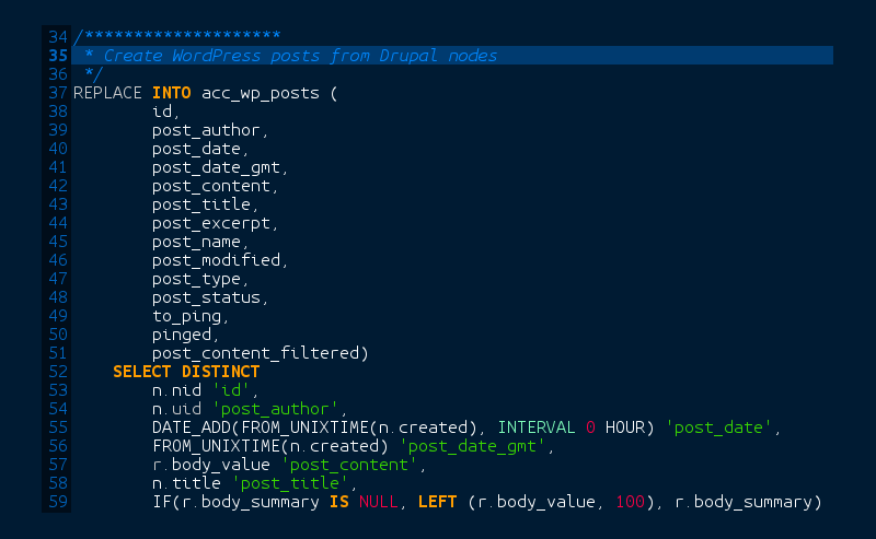 Drupal to Wordpress migration SQL queries Drupal to Wordpress migration queries screenshot