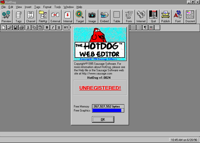 Screenshot of HotDog 1.0 web editor Screenshot of HotDog 1.0 web editor